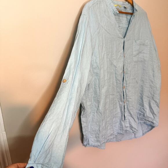 Caribbean Light Blue Long Sleeve Button Up Linen Size XL - Picture 3 of 9